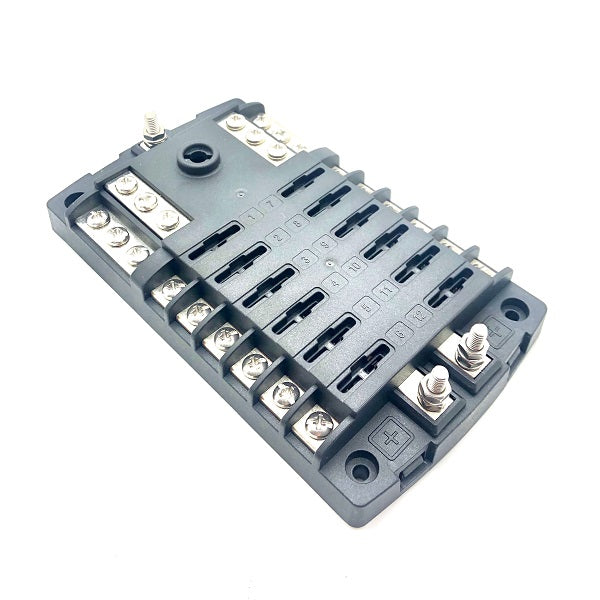 12 WAY MARINE TYPE FUSE BOX WITH NEGATIVE BUS BAR & COVER